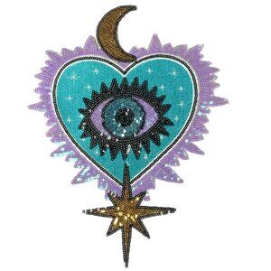 Evil Eye Moon Heart Star Embroidered Patch Color Changing Lilac Green Gold Black